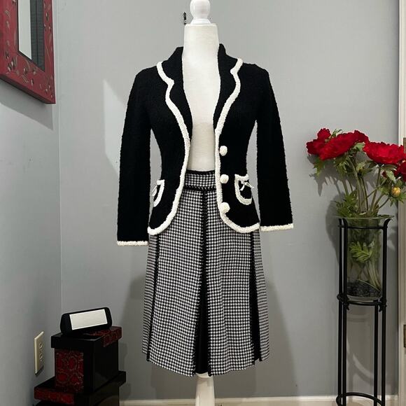 NEW Ann Taylor Career Houndstooth Plaid Paneled Flutter A-line Knee Skirt 0 NWOT - Picture 5 of 16